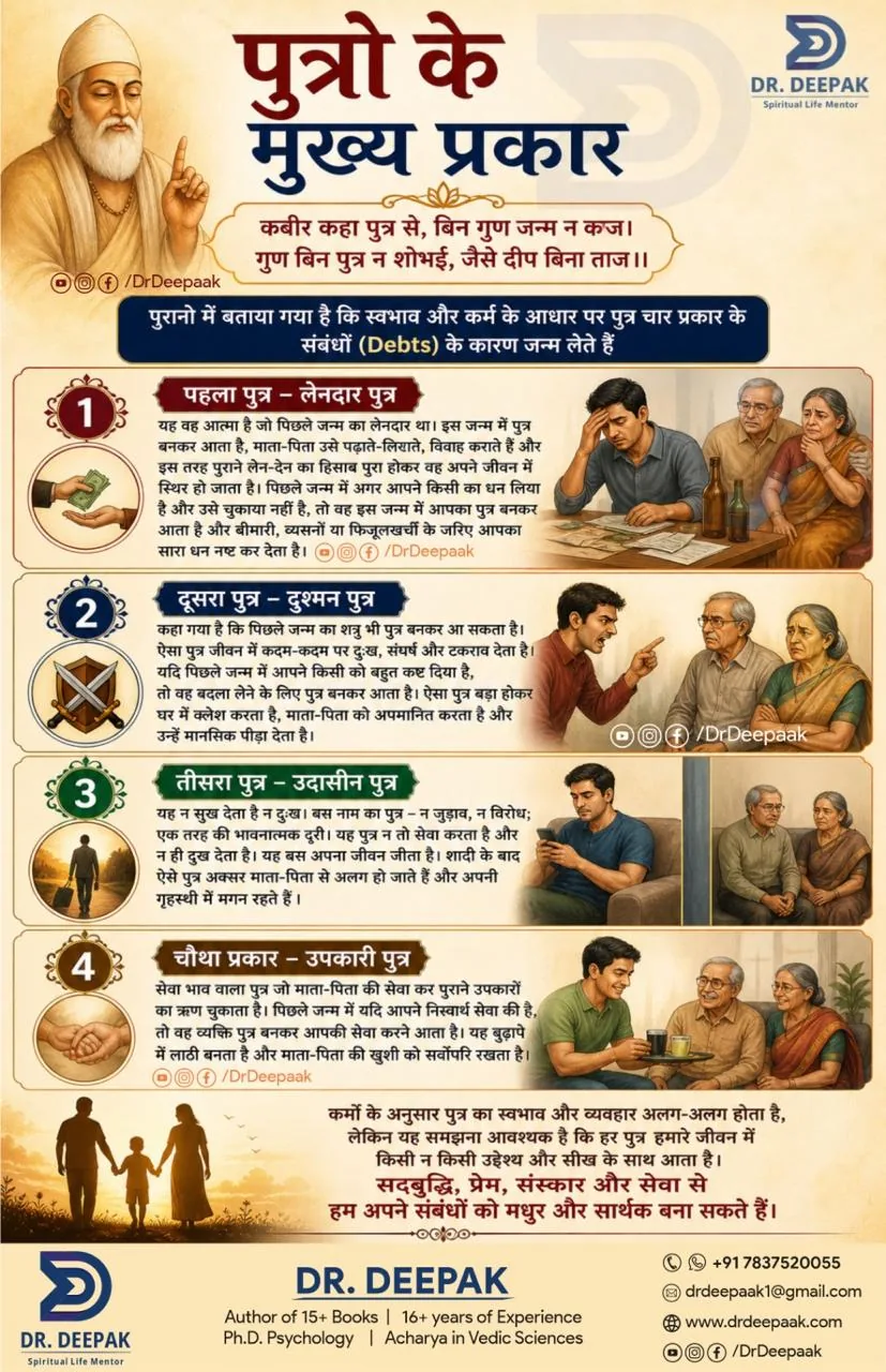 पुत्रों के प्रकार: वैदिक ज्योतिष के अनुसार ऋणानुबंध — इन्फोग्राफिक